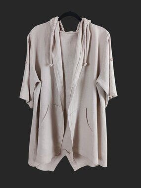 Luigi Moda Linen Hooded Open Front Cover-up (1X)